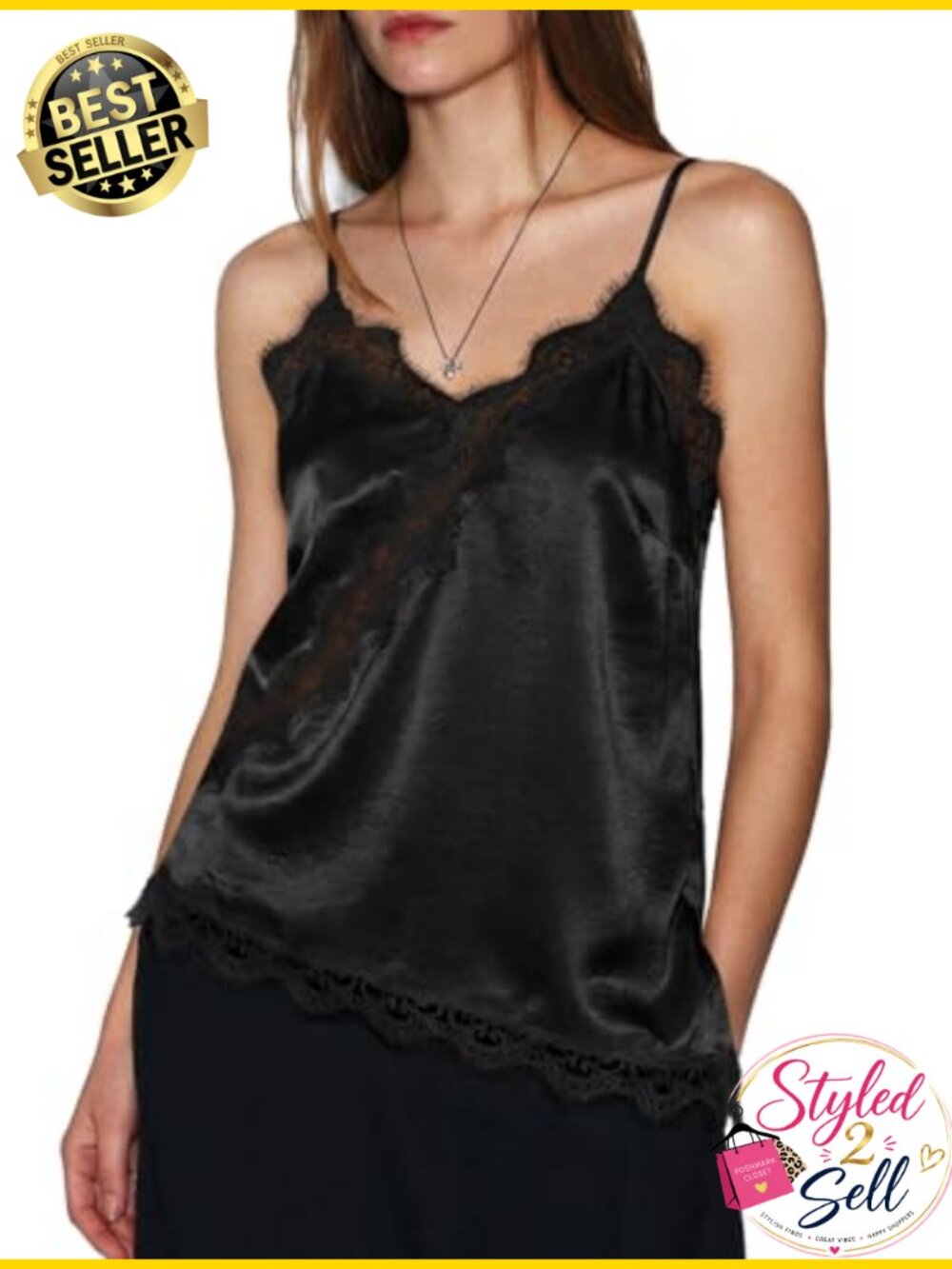 Satin Lace Top Spaghetti Strap Asymmetrical Silk Camisole